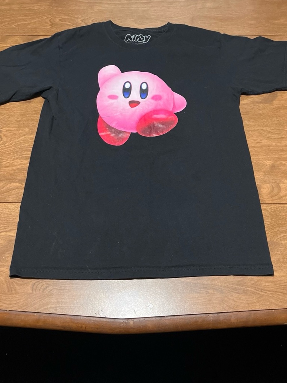 Black Short-Sleeve Tee with Pink Character Print